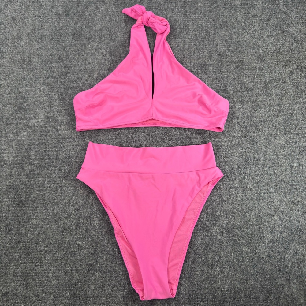 Aerie Pink Halter Bikini Set High Waist High Cut Cheeky Bottoms Medium
